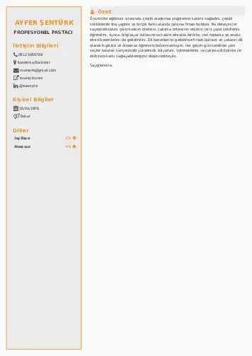 Pastacı Cv Örnekleri cv indir